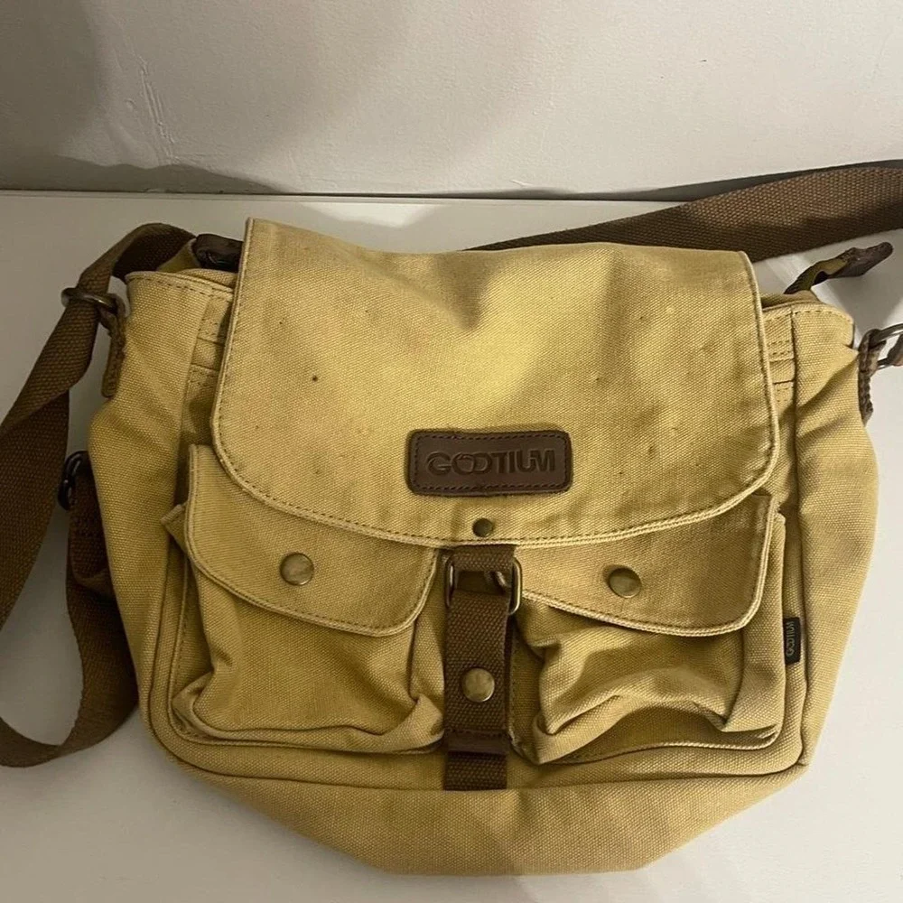Tan canvas satchel messenger bag with adjustable strap